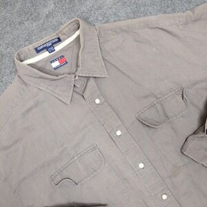 Tommy Hilfiger Mens Button Down Shirt‎ Long Sleeve Two Pocket Linen Cotton Blend